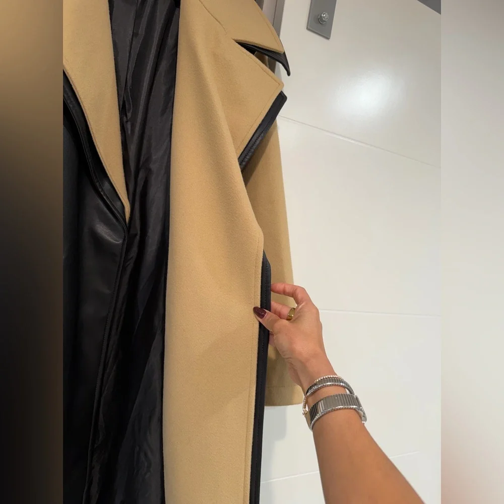 Topshop Black and Tan Women's Coat - Picture 6 of 10